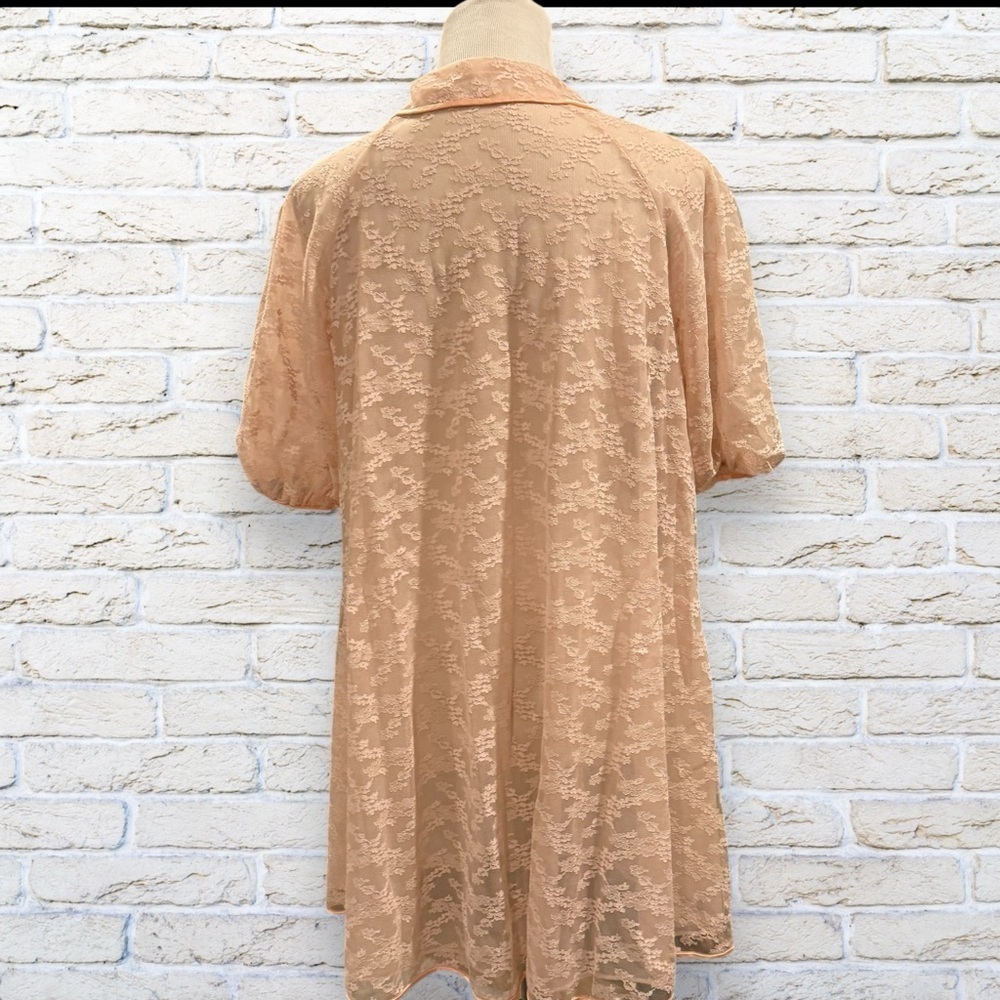 Vintage 1960s Robe Lace and Chiffon Peach Hollywood Vassarette Robe Size 34 - Picture 2 of 7